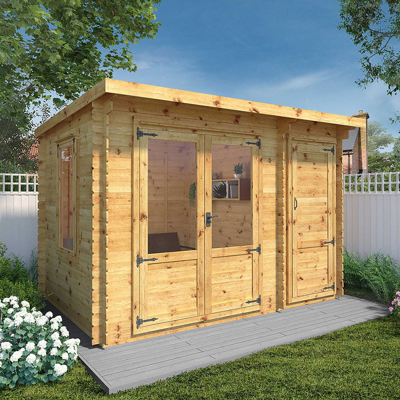 Product photograph of Mercia Visby 3 5m X 2 4m Pent Log Cabin With Side Shed 19mm from Buy Sheds Direct