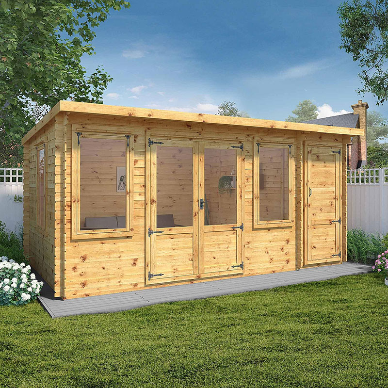 Product photograph of Mercia Visby 5 1m X 3m Pent Log Cabin With Side Shed 19mm from Buy Sheds Direct
