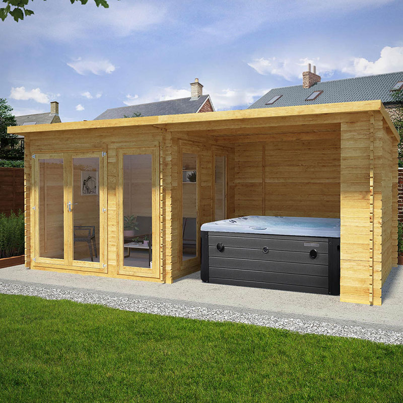 Product photograph of Mercia Studio 6m X 3m Pent Log Cabin With Outdoor Area 28mm - Double Glazed from Buy Sheds Direct
