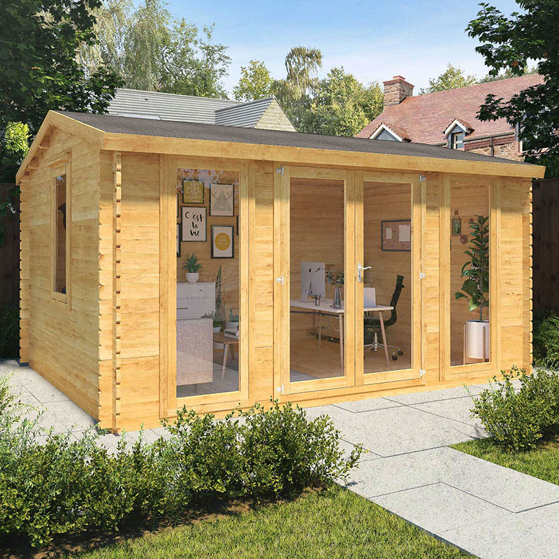 Product photograph of Mercia Director 4m X 3 5m Garden Office Log Cabin 34mm - Double Glazed from Buy Sheds Direct