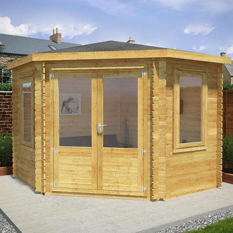 Product photograph of Mercia 3m X 3m Corner Log Cabin 34mm - Double Glazed from Buy Sheds Direct