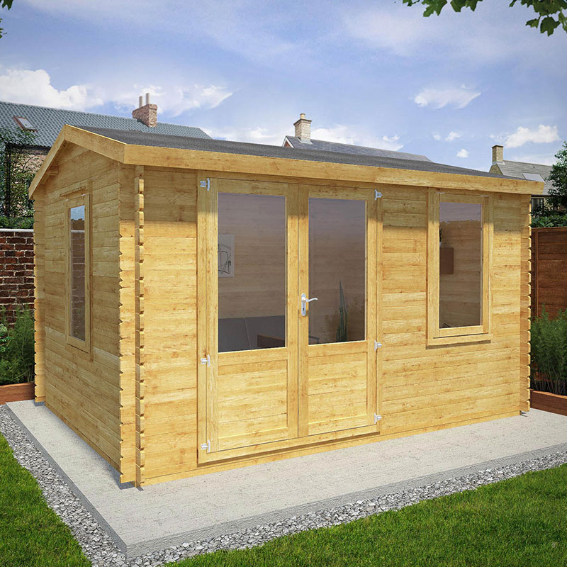 Product photograph of Mercia Elite 4m X 3m Garden Office Log Cabin 44mm - Double Glazed from Buy Sheds Direct