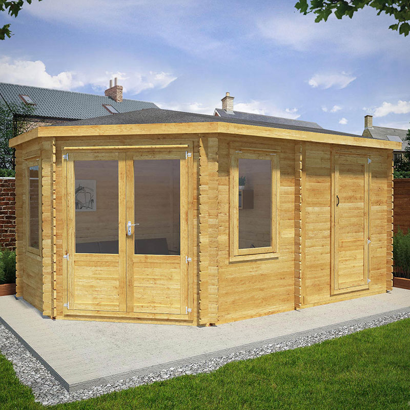 Product photograph of Mercia 5m X 3m Corner Log Cabin Plus Side Shed 44mm Double Glazed from Buy Sheds Direct