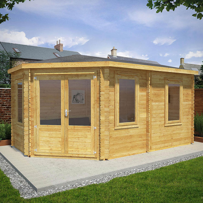 Product photograph of Mercia Grande 5m X 3m Corner Log Cabin 44mm Double Glazed from Buy Sheds Direct
