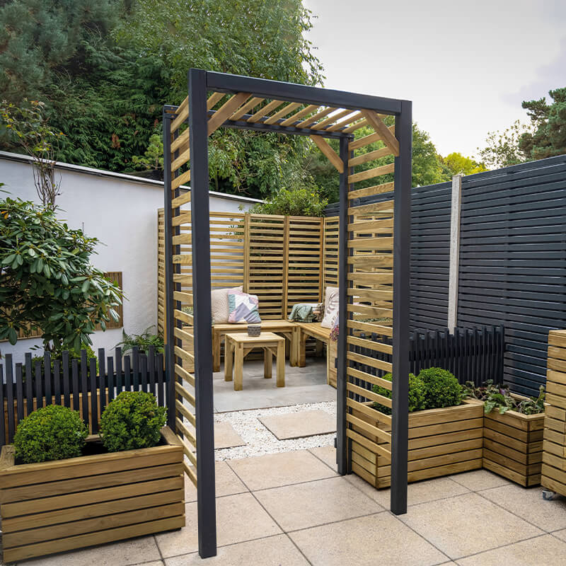 Product photograph of Forest Contemporary Slatted Garden Arch 3 8 X 2 5 from Buy Sheds Direct
