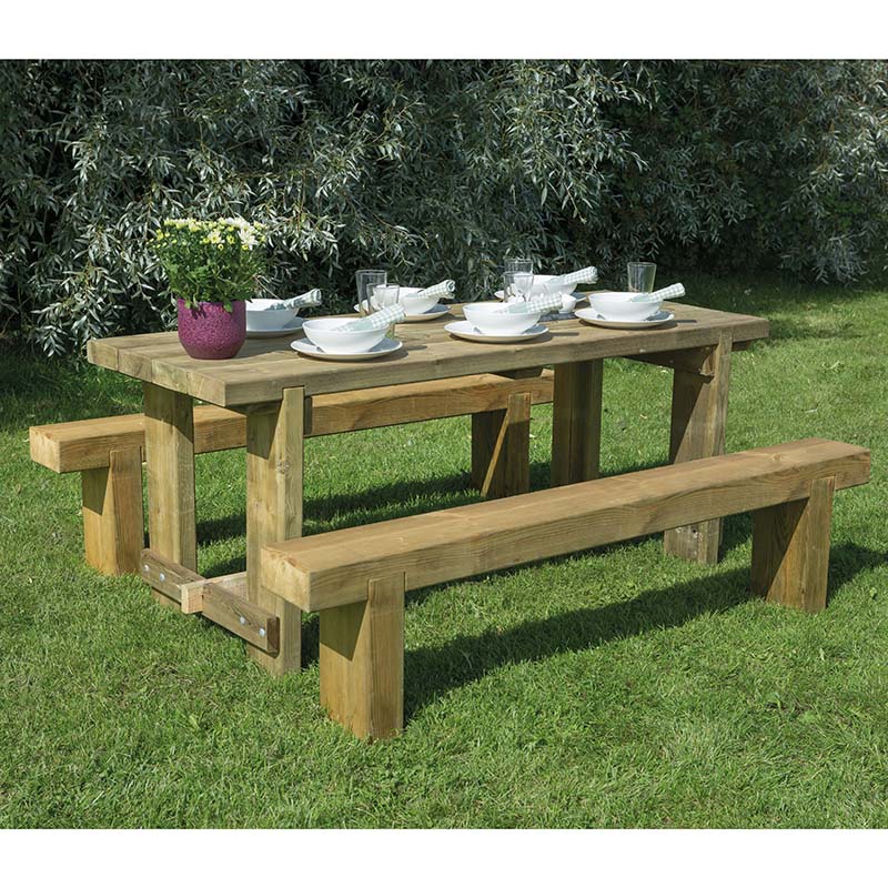 Product photograph of Forest Sleeper Bench Refectory Wooden Garden Table Set 6 X2 1 8x0 7m from Buy Sheds Direct