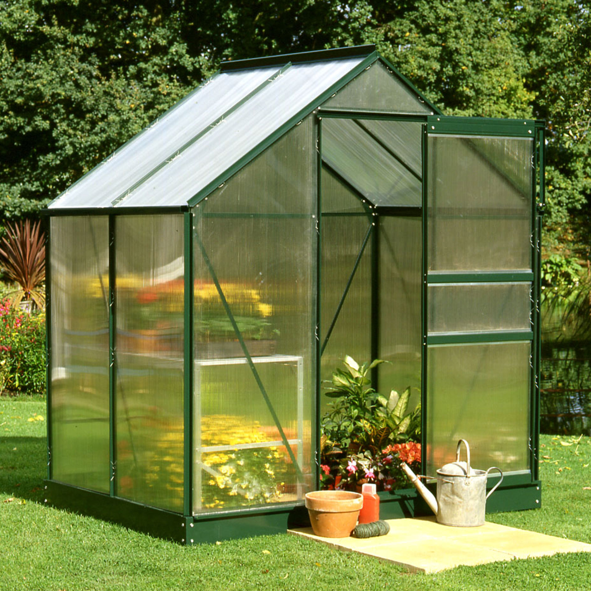 6'x4' Halls Green Frame Polycarbonate Greenhouse (1.92x1.32m)