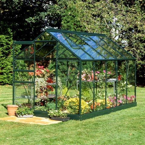 Product photograph of 6 4 X 10 6 Green Frame Halls Popular 106 Greenhouse 1 93 X 3 19m from Buy Sheds Direct