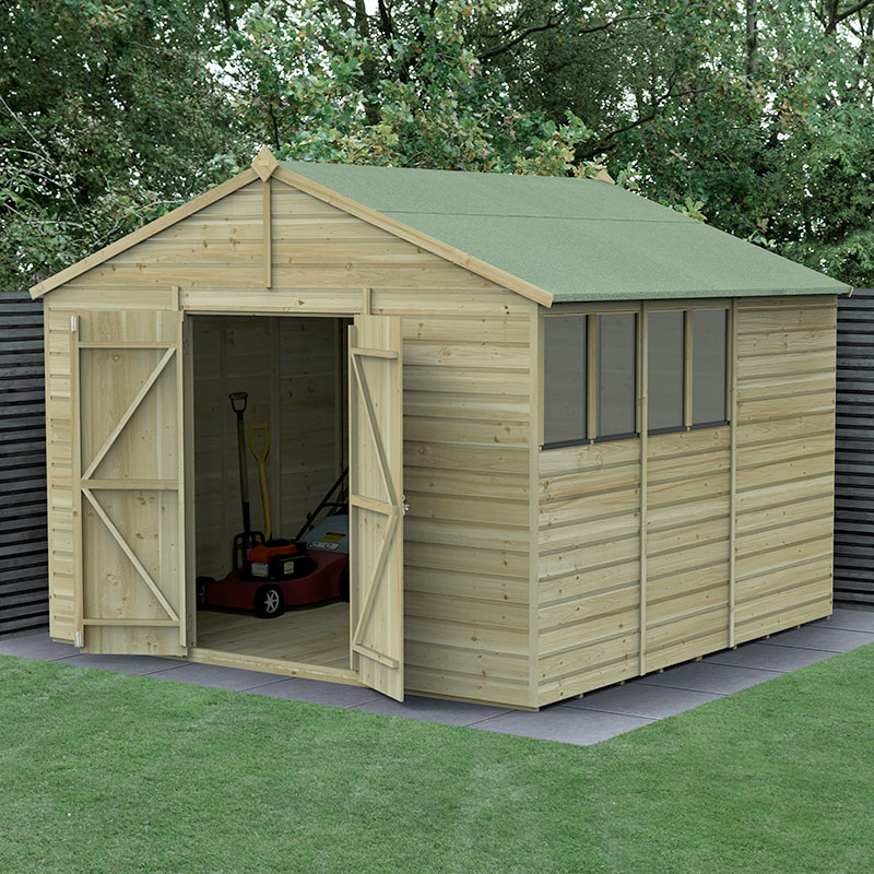 Product photograph of 10 X 10 Forest Beckwood 25yr Guarantee Shiplap Pressure Treated Double Door Apex Wooden Shed 3 21m X 3 01m from Buy Sheds Direct