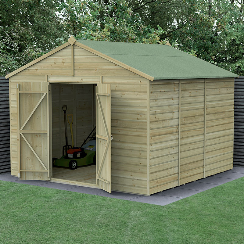 Product photograph of 10 X 10 Forest Beckwood 25yr Guarantee Shiplap Pressure Treated Windowless Double Door Apex Wooden Shed 3 21m X 3 01m from Buy Sheds Direct