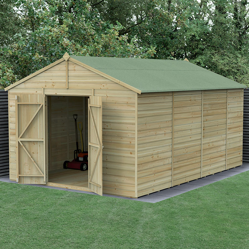 Product photograph of 15 X 10 Forest Beckwood 25yr Guarantee Shiplap Pressure Treated Windowless Double Door Apex Wooden Shed 4 48m X 3 21m from Buy Sheds Direct