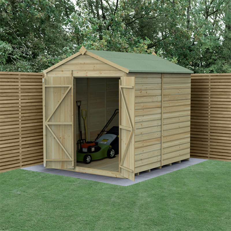Product photograph of 8 X 6 Forest Beckwood 25yr Guarantee Shiplap Pressure Treated Windowless Double Door Apex Wooden Shed 2 42m X 1 99m from Buy Sheds Direct