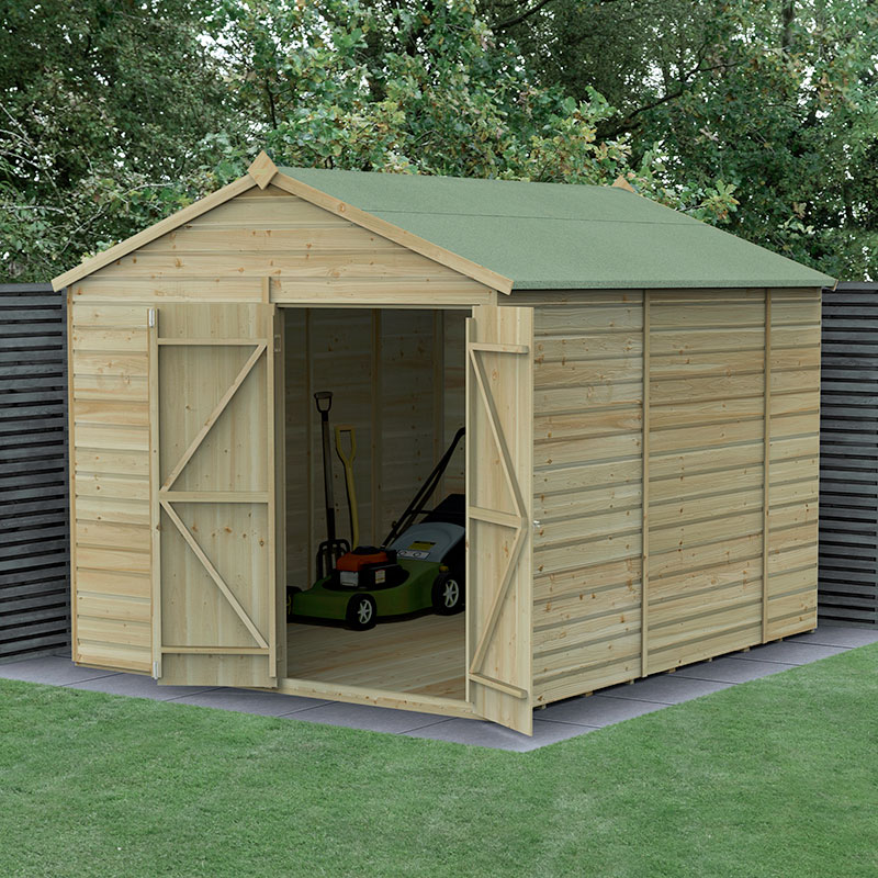 Product photograph of 10 X 8 Forest Beckwood 25yr Guarantee Shiplap Pressure Treated Windowless Double Door Apex Wooden Shed 3 01m X 2 61m from Buy Sheds Direct