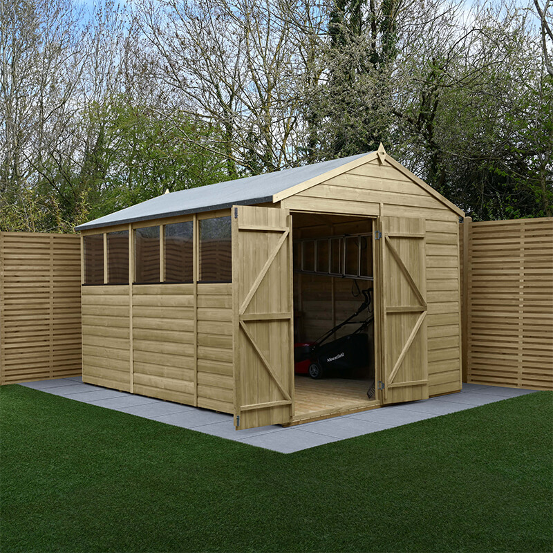 Product photograph of 12 X 8 Forest Beckwood 25yr Guarantee Shiplap Pressure Treated Double Door Apex Wooden Shed 3 6m X 2 61m from Buy Sheds Direct