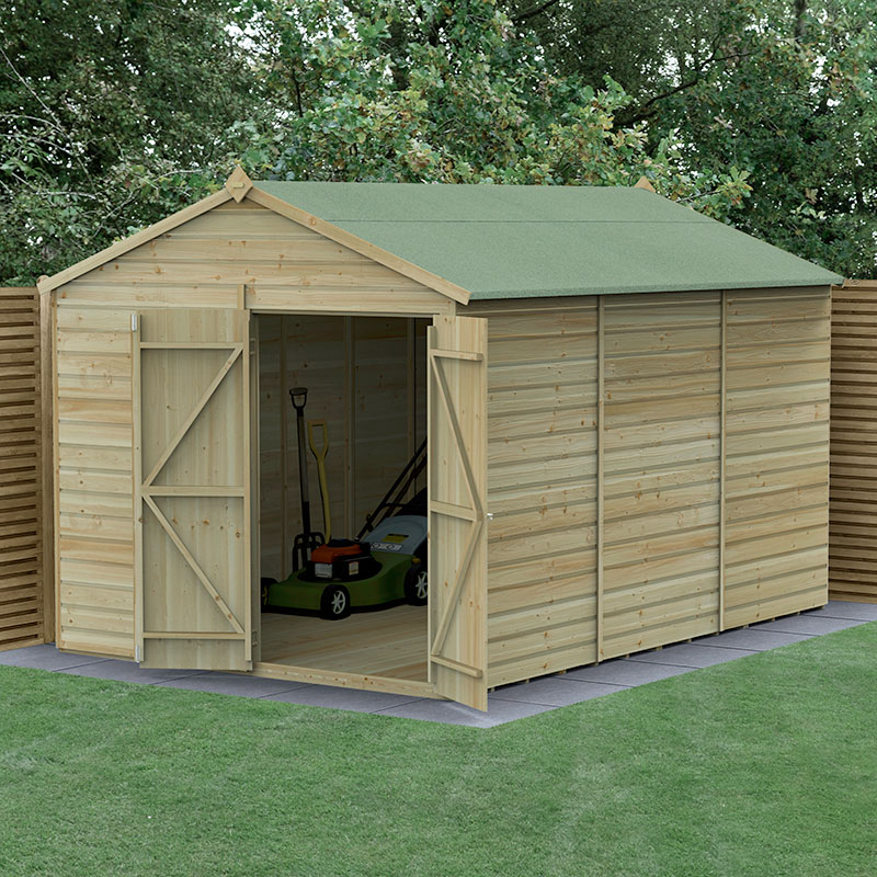 Product photograph of 12 X 8 Forest Beckwood 25yr Guarantee Shiplap Pressure Treated Windowless Double Door Apex Wooden Shed 3 6m X 2 61m from Buy Sheds Direct