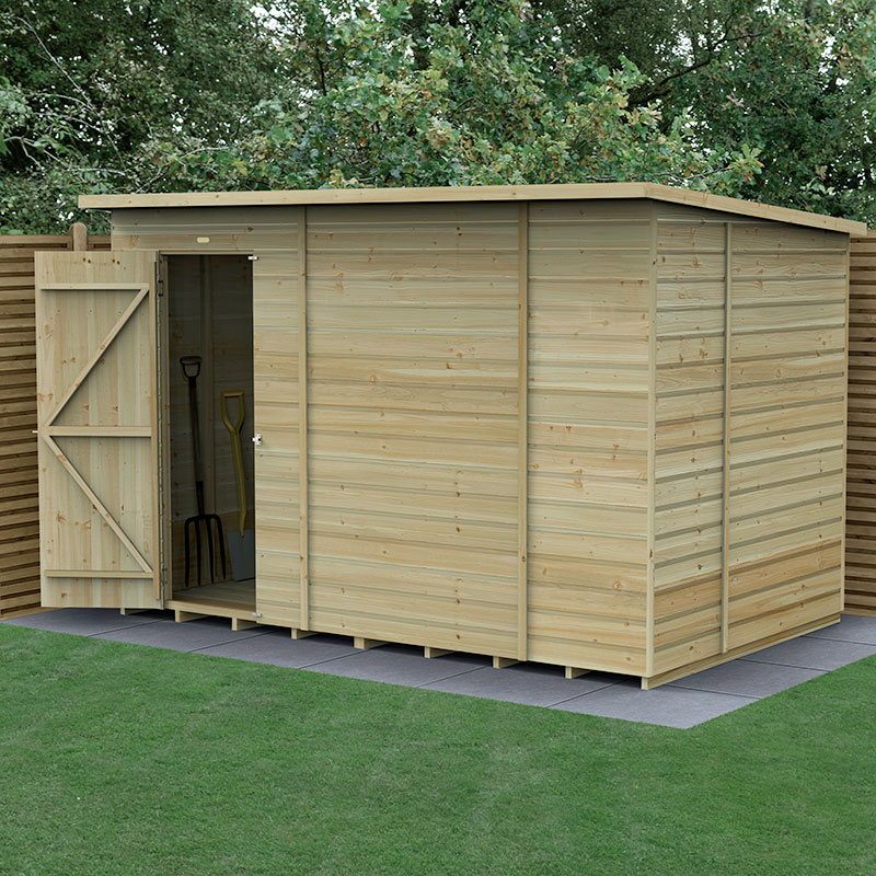 Product photograph of 10 X 6 Forest Beckwood 25yr Guarantee Shiplap Pressure Treated Windowless Pent Wooden Shed 3 11m X 2 05m from Buy Sheds Direct