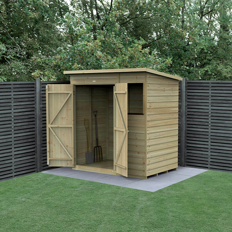 Product photograph of 6 X 4 Forest Beckwood 25yr Guarantee Shiplap Pressure Treated Double Door Pent Wooden Shed 1 98m X 1 4m from Buy Sheds Direct