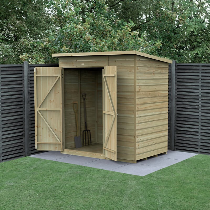 Product photograph of 6 X 4 Forest Beckwood 25yr Guarantee Shiplap Pressure Treated Windowless Double Door Pent Wooden Shed 1 98m X 1 4m from Buy Sheds Direct