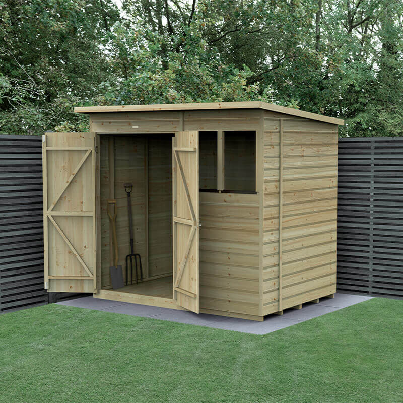 Product photograph of 7 X 5 Forest Beckwood 25yr Guarantee Shiplap Pressure Treated Double Door Pent Wooden Shed 2 26m X 1 7m from Buy Sheds Direct