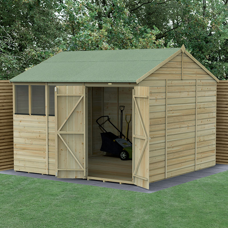 Product photograph of 10 X 10 Forest Beckwood 25yr Guarantee Shiplap Pressure Treated Double Door Reverse Apex Wooden Shed 3 21m X 3 01m from Buy Sheds Direct