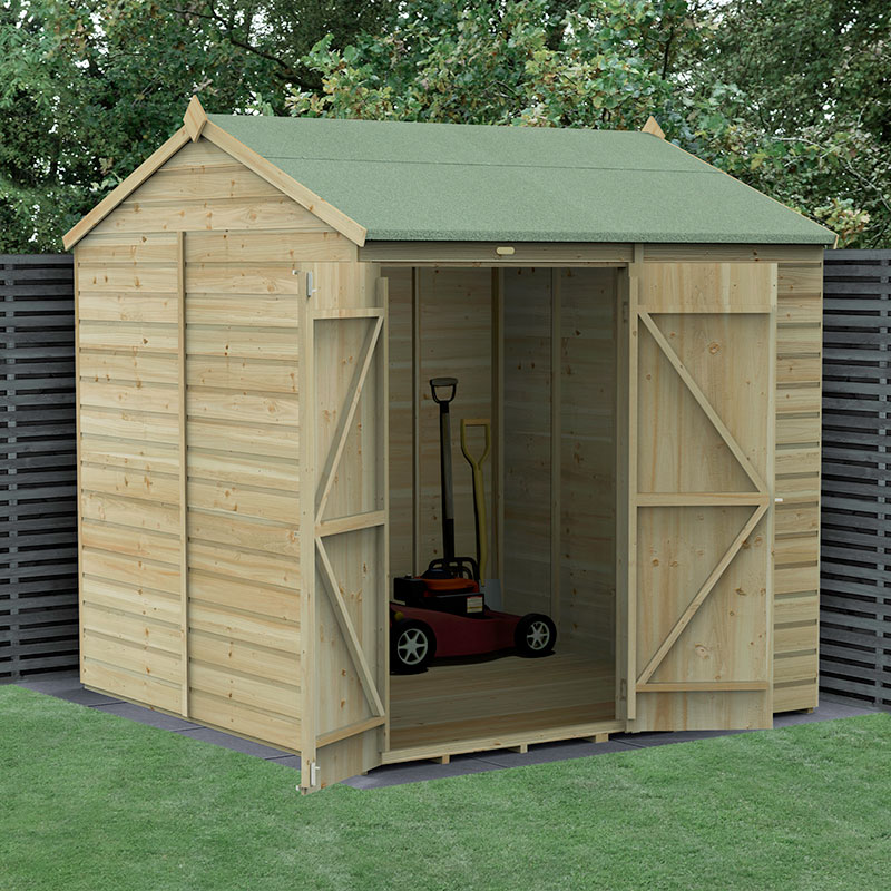 Product photograph of 7 X 7 Forest Beckwood 25yr Guarantee Shiplap Pressure Treated Windowless Double Door Reverse Apex Wooden Shed 2 28m X 2 12m from Buy Sheds Direct
