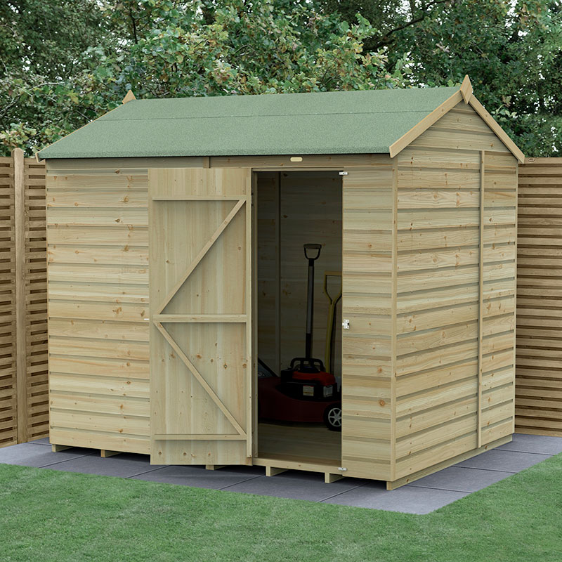 Product photograph of 8 X 6 Forest Beckwood 25yr Guarantee Shiplap Pressure Treated Windowless Reverse Apex Wooden Shed 2 42m X 1 99m from Buy Sheds Direct