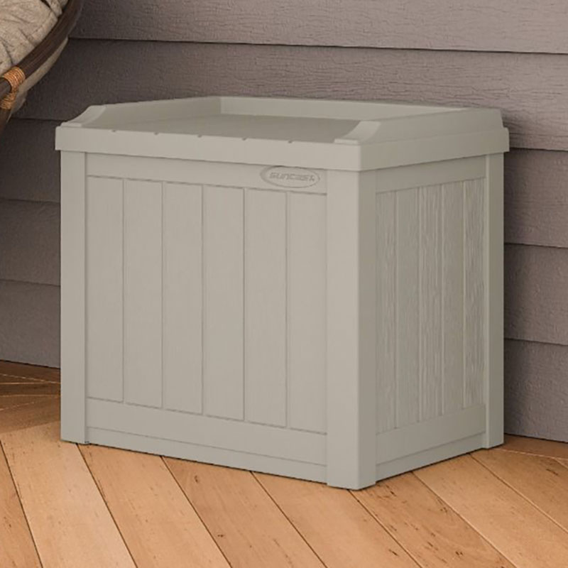 Product photograph of 1 10 X 1 5 Suncast 83l Plastic Garden Storage Seat - Light Taupe 0 56m X 0 43m from Buy Sheds Direct