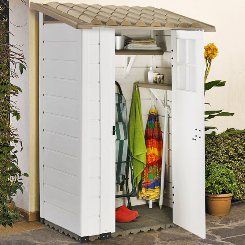 Product photograph of 4 X 2 6 Shire Tuscany Evo 100 Plastic Garden Storage Shed 1 22m X 0 82m from Buy Sheds Direct
