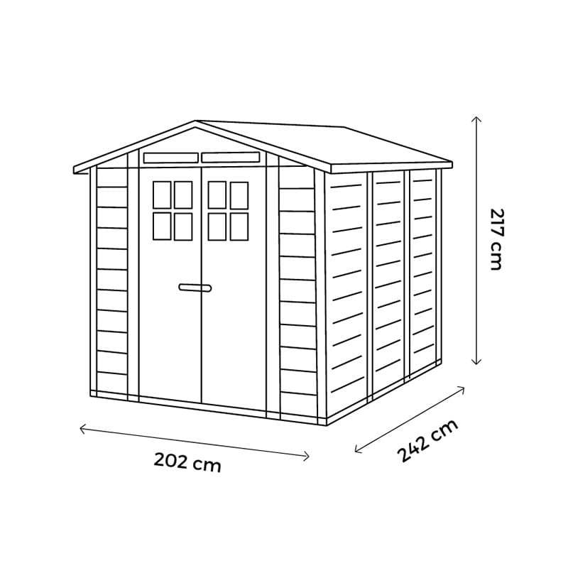 6'6 x 8' Shire Tuscany Evo 240 Apex Plastic Double Door Shed (2.02m x 2.42m) Technical Drawing