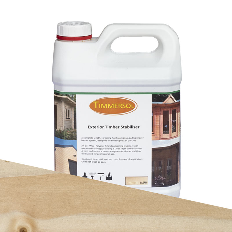 Product photograph of Timmersol Clear Stabiliser Waterproofer - 5 Litres from Buy Sheds Direct
