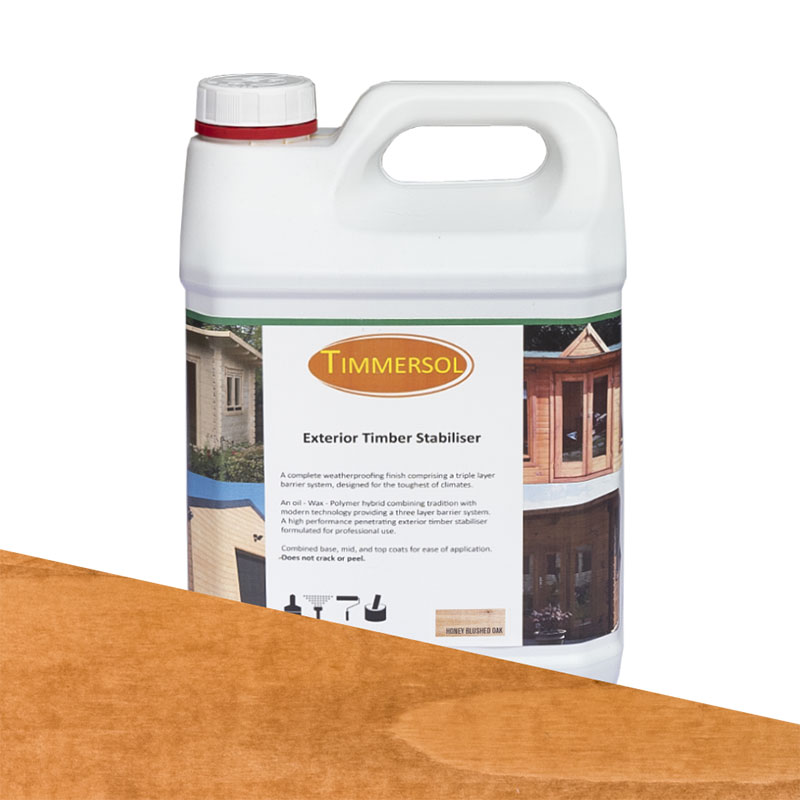 Product photograph of Timmersol Honey Oak Stabiliser Waterproofer - 5 Litres from Buy Sheds Direct