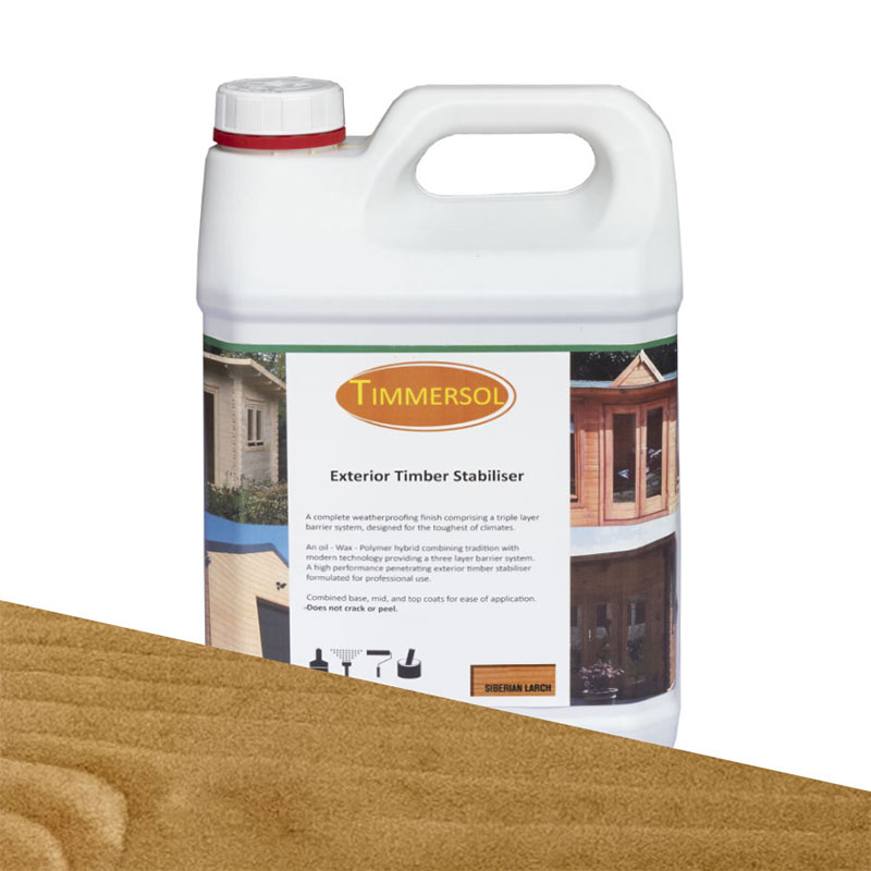 Product photograph of Timmersol Siberian Larch Stabiliser Waterproofer - 5 Litres from Buy Sheds Direct