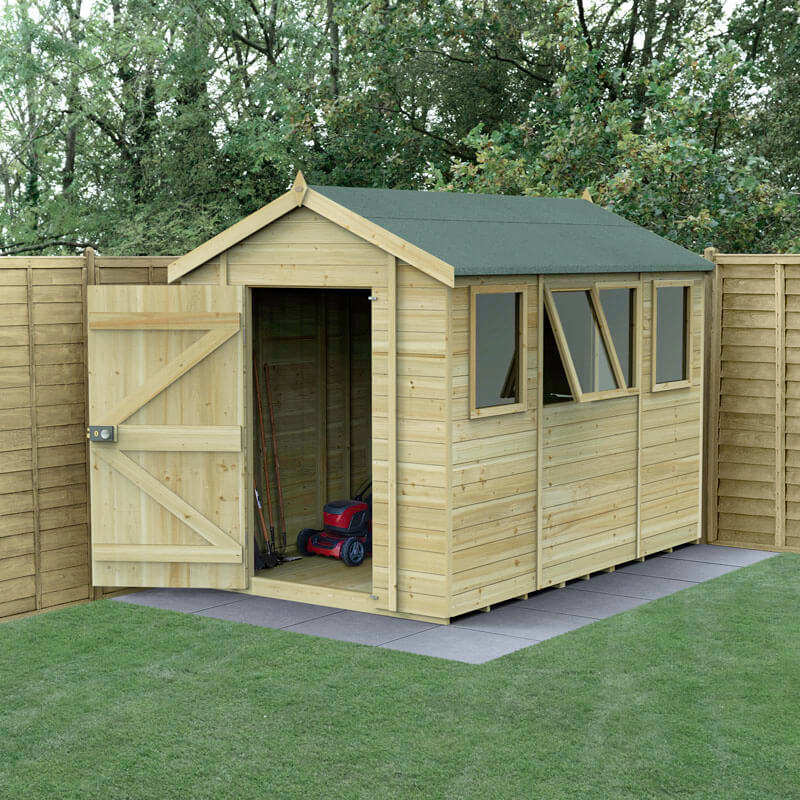 Product photograph of 10 X 6 Forest Timberdale 25yr Guarantee Tongue Groove Pressure Treated Apex Shed 4 Windows 3 06m X 1 98m from Buy Sheds Direct