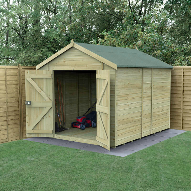 10' x 8' Forest Timberdale 25yr Guarantee Tongue & Groove Pressure Treated Windowless Double Door Apex Shed (3.06m x 2.52m)