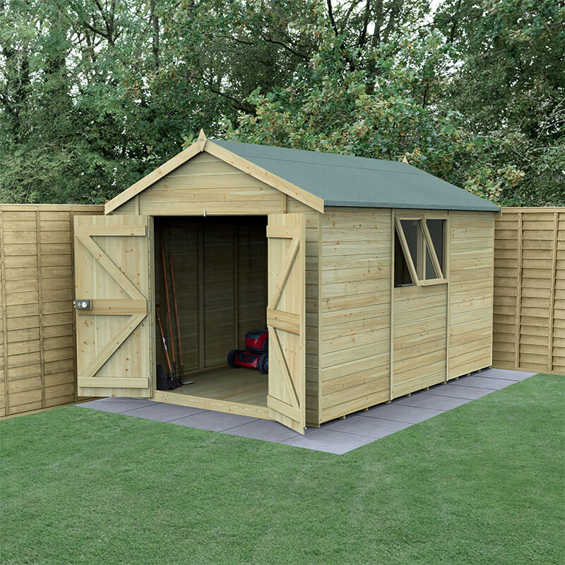 Product photograph of 12 X 8 Forest Timberdale 25yr Guarantee Tongue Groove Pressure Treated Double Door Apex Shed 3 65m X 2 52m from Buy Sheds Direct