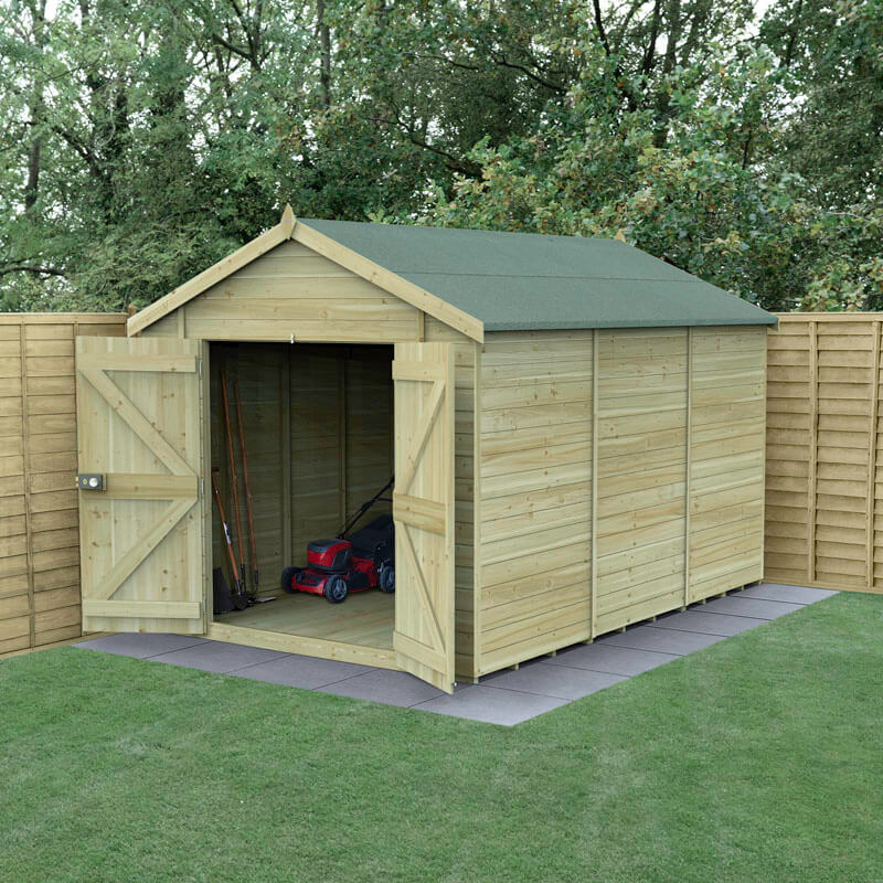 Product photograph of 12 X 8 Forest Timberdale 25yr Guarantee Tongue Groove Pressure Treated Windowless Double Door Apex Shed 3 65m X 2 52m from Buy Sheds Direct