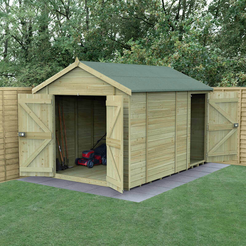 Product photograph of 12 X 8 Forest Timberdale 25yr Guarantee Tongue Groove Pressure Treated Windowless Double Door Combination Apex Shed 3 65m X 2 52m from Buy Sheds Direct