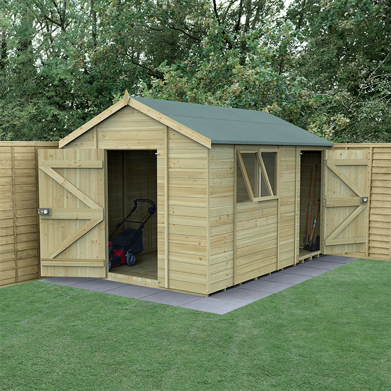 Product photograph of 12 X 8 Forest Timberdale 25yr Guarantee Tongue Groove Pressure Treated Combination Apex Shed 3 65m X 2 52m from Buy Sheds Direct