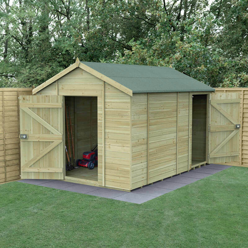 Product photograph of 12 X 8 Forest Timberdale 25yr Guarantee Tongue Groove Pressure Treated Windowless Combination Apex Shed 3 65m X 2 52m from Buy Sheds Direct
