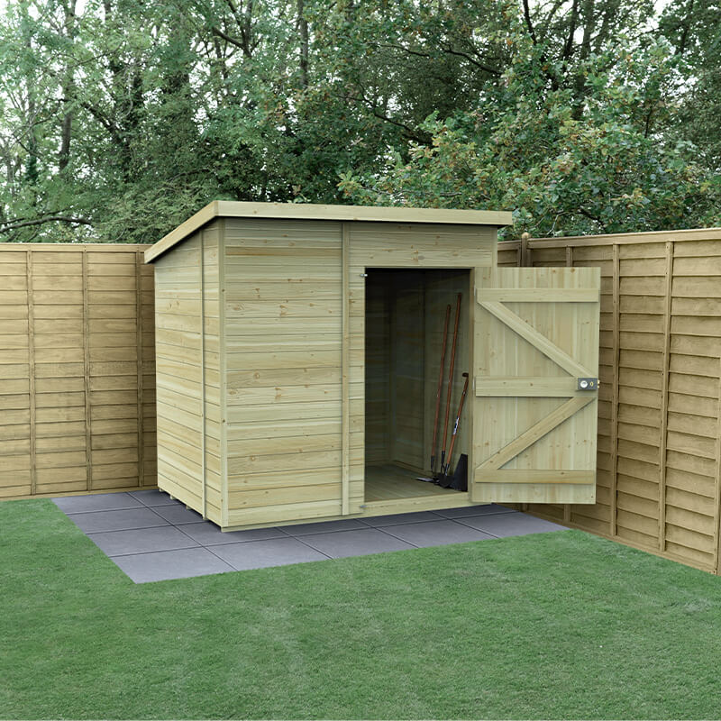Product photograph of 7 X 5 Forest Timberdale 25yr Guarantee Tongue Groove Pressure Treated Windowless Pent Shed 2 24m X 1 7m from Buy Sheds Direct