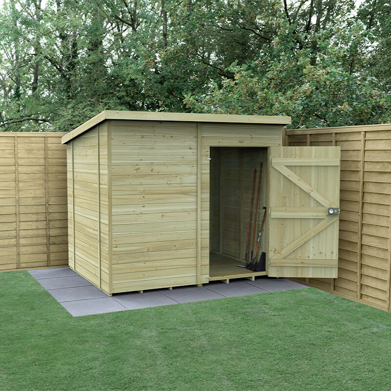 Product photograph of 8 X 6 Forest Timberdale 25yr Guarantee Tongue Groove Pressure Treated Windowless Pent Shed 2 5m X 2 02m from Buy Sheds Direct