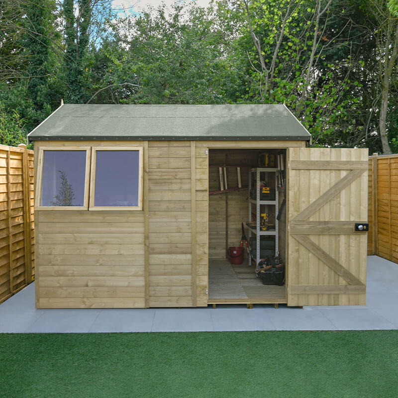 Product photograph of 10 X 6 Forest Timberdale 25yr Guarantee Tongue Groove Pressure Treated Reverse Apex Shed 3 06m X 1 98m from Buy Sheds Direct