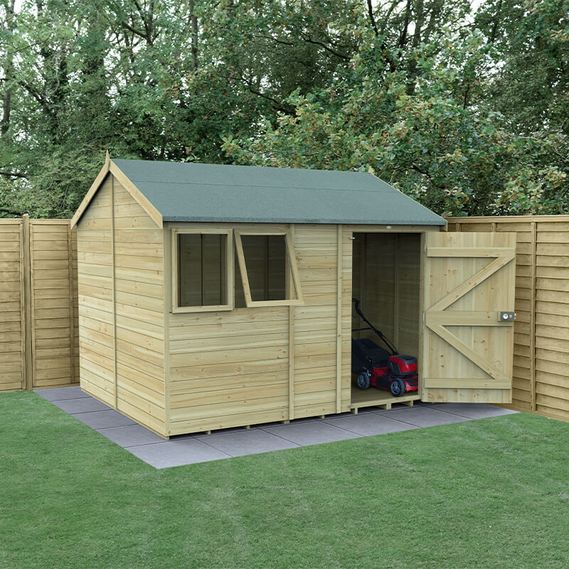 Product photograph of 10 X 8 Forest Timberdale 25yr Guarantee Tongue Groove Pressure Treated Reverse Apex Shed 3 06m X 2 52m from Buy Sheds Direct