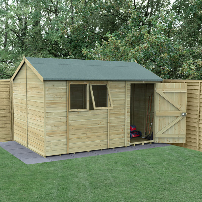 Product photograph of 12 X 8 Forest Timberdale 25yr Guarantee Tongue Groove Pressure Treated Reverse Apex Shed 3 65m X 2 52m from Buy Sheds Direct