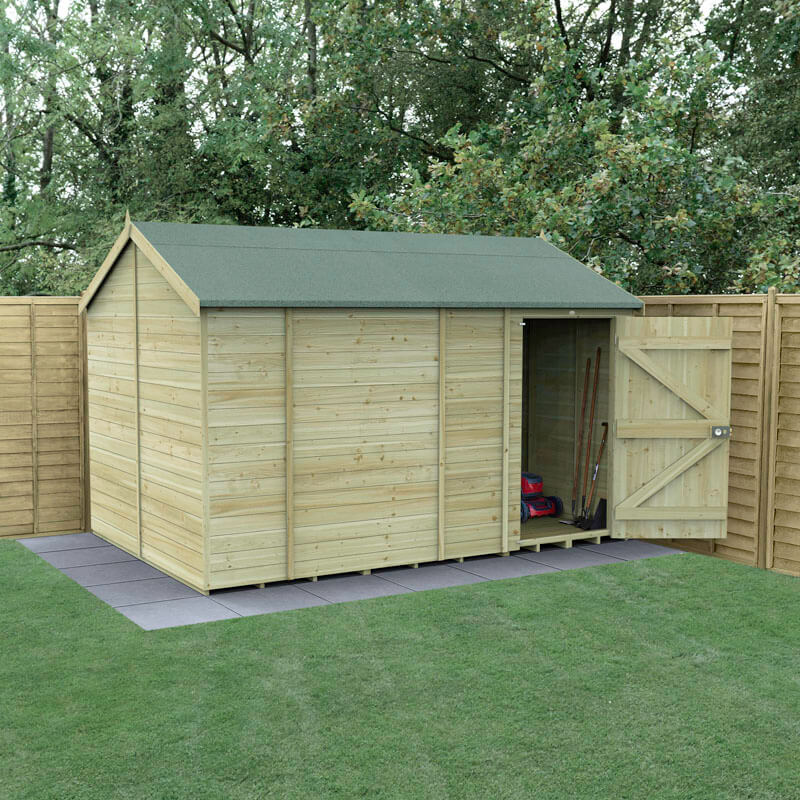 Product photograph of 12 X 8 Forest Timberdale 25yr Guarantee Tongue Groove Pressure Treated Windowless Reverse Apex Shed 3 65m X 2 52m from Buy Sheds Direct