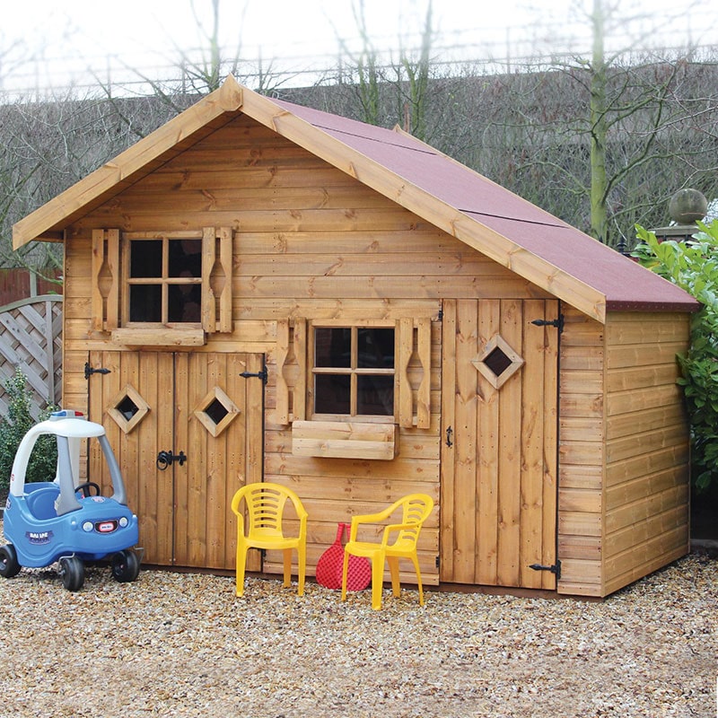 Product photograph of 5 X 10 Traditional 2 Storey Kids Wooden Playhouse With Garage 1 51x3 05m from Buy Sheds Direct