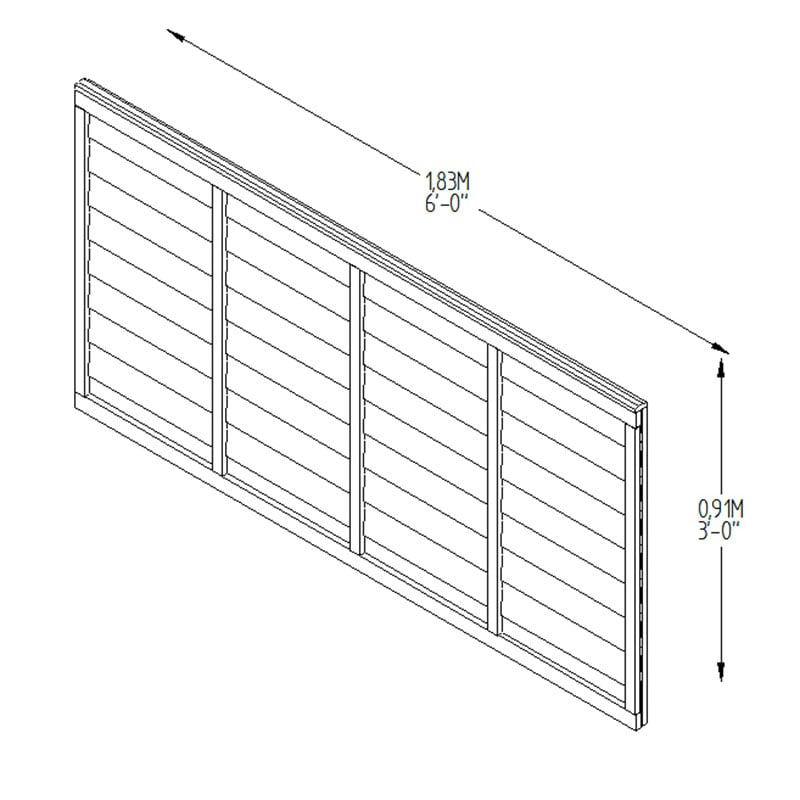 Forest 6' x 3' Pressure Treated Lap Fence Panel (1.83m x 0.91m) Technical Drawing