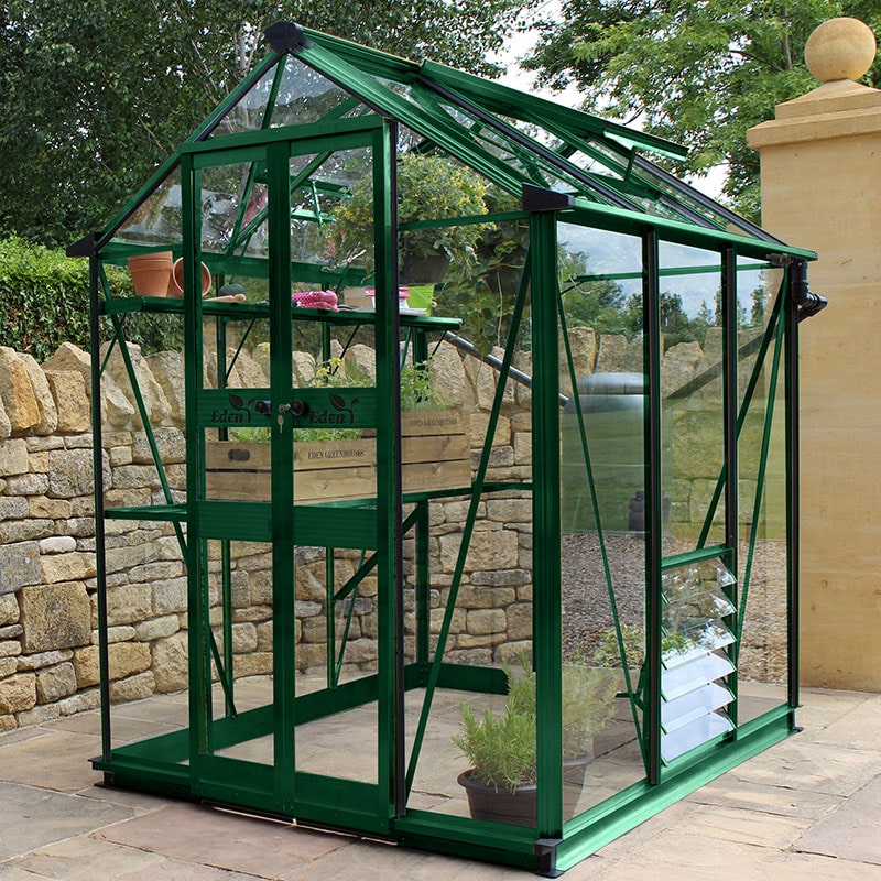 Product photograph of 4 X 6 Halls Cotswold Birdlip Small Greenhouse In Green With Toughened Glass 1 47m X 1 94m from Buy Sheds Direct