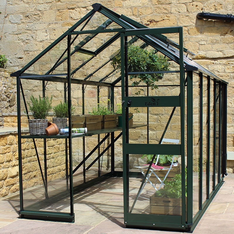 Product photograph of 6 X 10 Halls Cotswold Burford Small Greenhouse In Green With Toughened Glass 1 94m X 3 17m from Buy Sheds Direct
