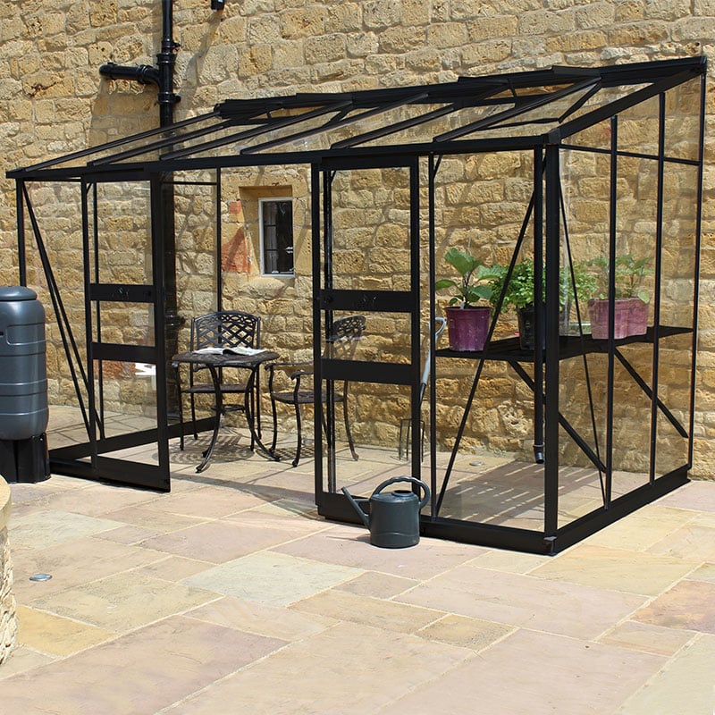 Product photograph of 12 X 6 Halls Cotswold Broadway 126 Black Lean-to Greenhouse 3 76m X 1 93m from Buy Sheds Direct